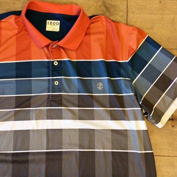 Izod Mens Colorblock Striped Short Sleeve Golf Polo Size Large - Picture 2 of 8